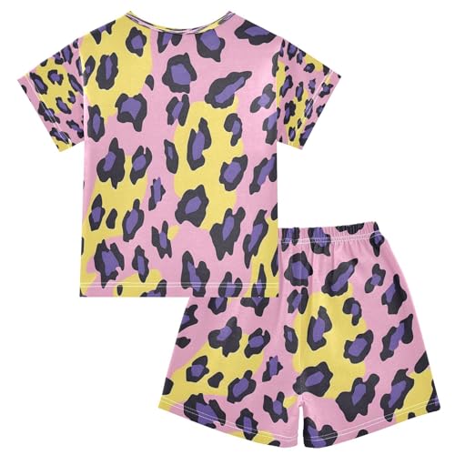 senya Short Sleeve Pajamas Sets Summer Cotton Sleepwear Yellow Purple Leopard Print2