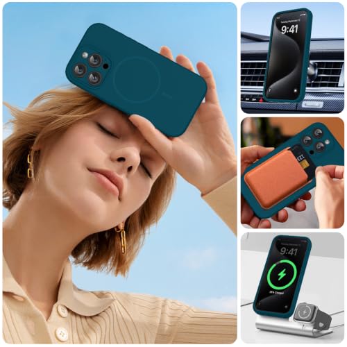 Image of miracase Magnetic for iPhone 15 Pro Case, [Soft Anti-Scratch Microfiber Lining], Compatible with MagSafe, Liquid Silicone Shockproof Drop Protection Phone Case for 15 Pro, Teal