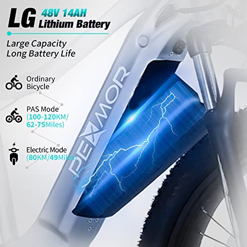 Pexmor Electric Bike For Adults, 750W Bafang Motor Ebike 32Mph Adult Electric Bicycle 48V 14Ah Lg Battery, 26" Fat Tire Electric Mountain Bike Snow E-Bike Professional 7 Speed Gears,Ul Certified #TOP1