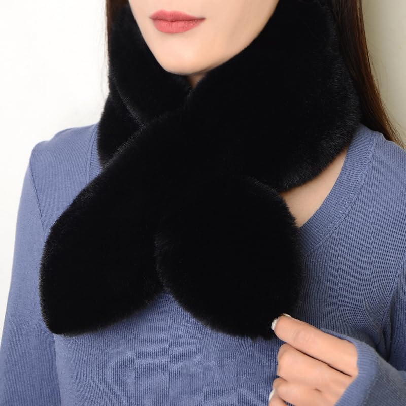 1pcs Winter Thicken Plush Cross Scarves Soft Scarves Women Cold Protection Neck Warmer Elegant Scarf,82 * 10CM4
