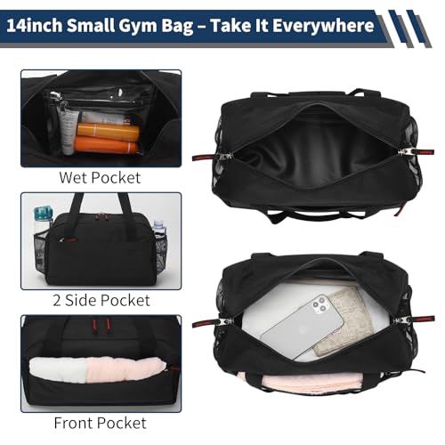 Small Gym Bag with Wet Pocket - 14 inch Mini Duffle Bag for Men & Women Lightweight Carry On Bag for Travel Sport - Black4