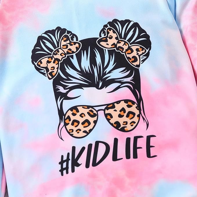 Image of Kid Toddler Girl Clothes - Tie Dye Hoodie Sweatshirt Girl Outfits Pullover Jogger Hooded Sweatpant Set