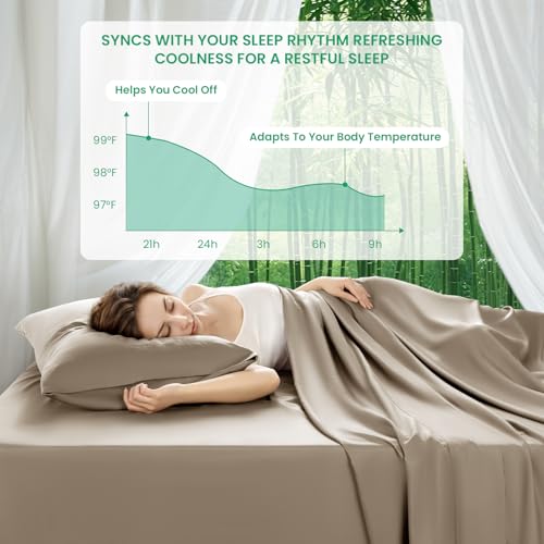 SONORO KATE 100% Viscose Derived from Bamboo_Sheets Full Size, Ultra Breathable & Cooling Bed Sheets for Hot Sleepers, Hotel Luxury Silky Bedding Sheets, 16" Deep Pocket - 4PC (Simply Taupe,Full)