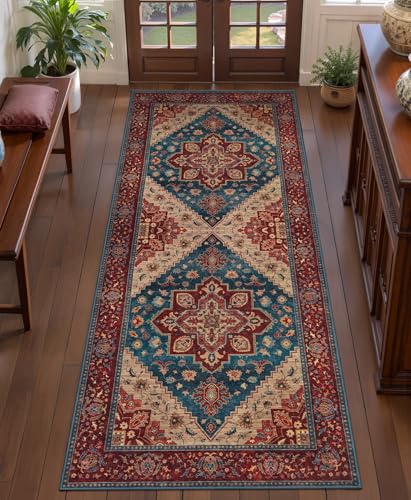 Image of Tangsoo 2x6 Washable Runner Rug for Hallways, Vintage Non Slip Rug Runners