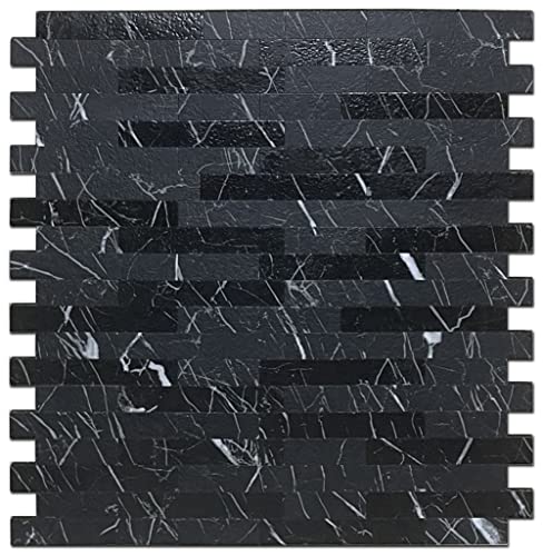 XUANINY 7-Sheet Peel and Stick Backsplash Tiles,Faux PVC Black Marble Kitchen Stickers,wall panels for Bathroom, Bedroom, Laundry Room (7, Faux Marbled Black)