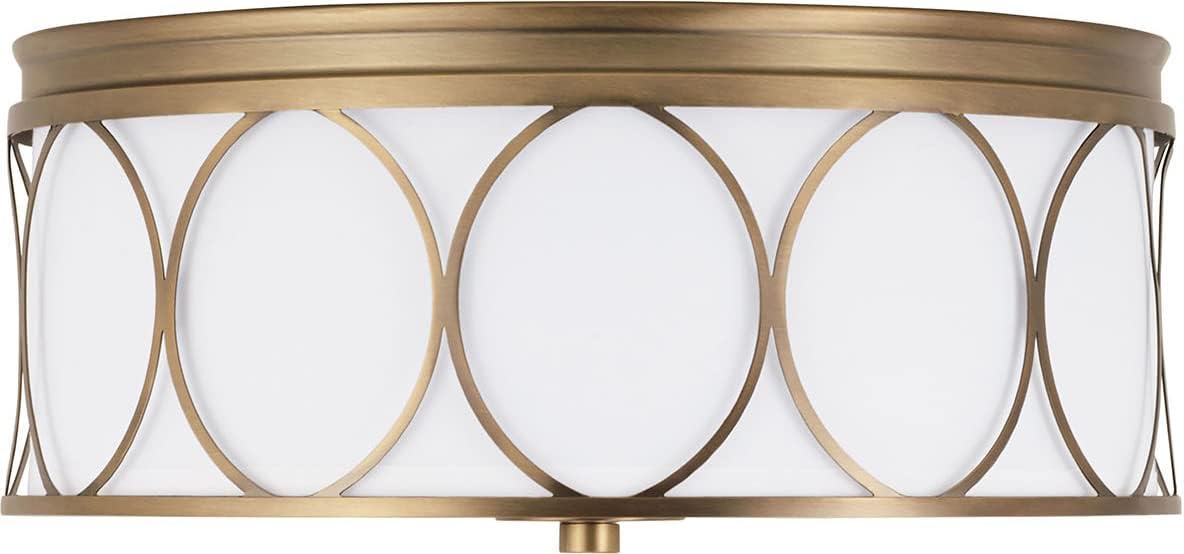 Capital Lighting 225131AD-683 Rylann Mid-Century White Fabric Drum Flush Mount Ceiling Light, 3-Light 180 Total Watts, 7" H x 15" W, Aged Brass