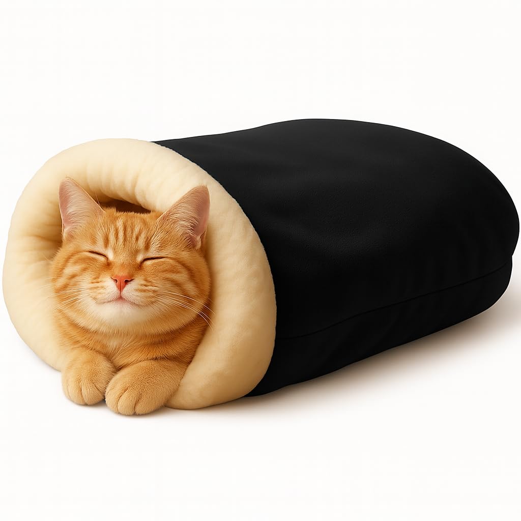 Cama Toca para Gato Saco de Dormir Sherpa Macia e Confortável (Preto)