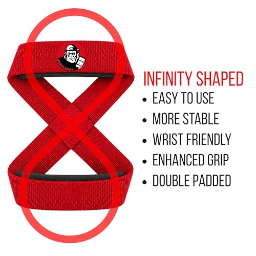 Image of Muscleape Weight Lifting Straps with Padded Wrist Support for Men & Women, Deadlift Straps for Gym, Grip Support Straps for Weightlifting, Pull Ups,Rows & Strength Training. (8 Red)