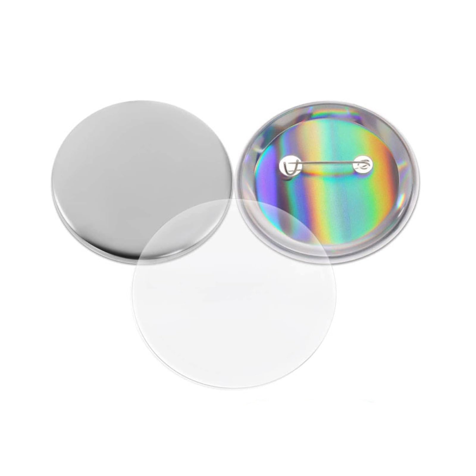 EDEDE Abzeichen-Herstellungsset, 100 stücke Metall Blank Abzeichen Pin Button Teile Bunte Eisen Unten Glänzend Abzeichen Maschine Zubehör 44/58/75mm DIY Kunst Handwerk(58mm100sets)