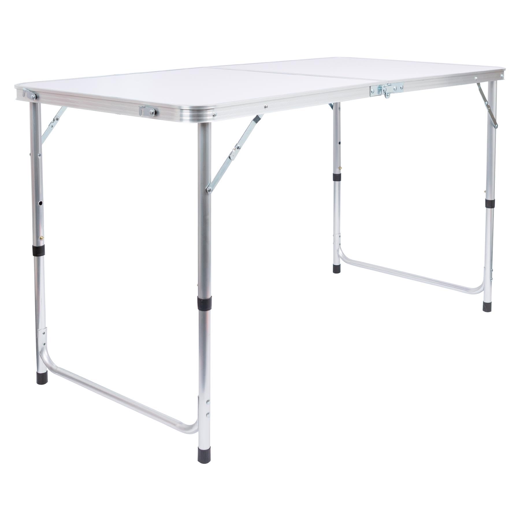 Harbour Housewares 120cm (4ft) Height Adjustable Aluminium Folding Picnic Table - White - 1x 4-Seater Foldable Portable Outdoor Garden Patio Camping BBQ Dining Trestle Furniture