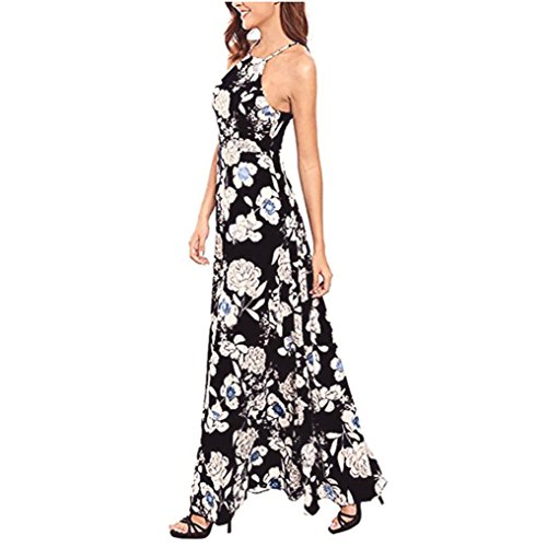 Vestido, Oyedens Mujer Casual Estampado Floral Playa Verano Sundress Vestido Largo (S, Negro)