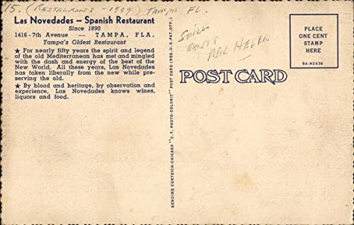 Miniatura 2 de Las Novedades Spanish Restaurant Tampa, Florida FL Original Antique Postcard