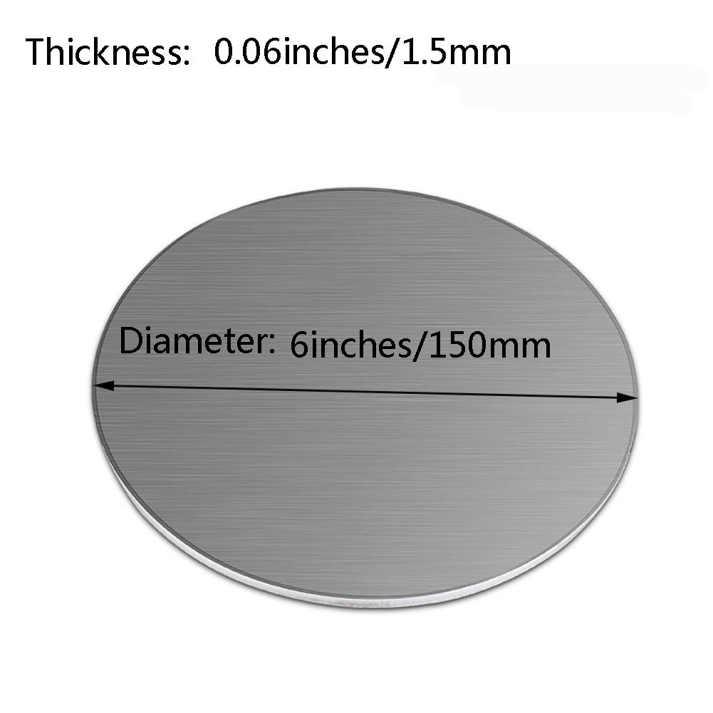 XMRISE 304 Stainless Steel Circular Plate SS Flat-Plate Round Sheet Disc Iron Plate Processing Laser Cutting Welding1.5mm,Dia.6 Thick.0.06