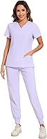 Vista 30 de COZYFIT - Conjunto de ropa quirúrgica para mujer, blusa elástica con cuello en V y pantalón deportivo con 8 bolsillos