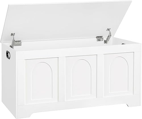 DINZI LVJ Baúl de almacenamiento, caja de juguetes de madera de 39.4 pulgadas con 2 bisagras de seguridad, banco de zapatos de entrada con tapa