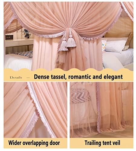 Moustiquaire à baldaquin 2 en 1 rose marron 150x200 cm avec support métal