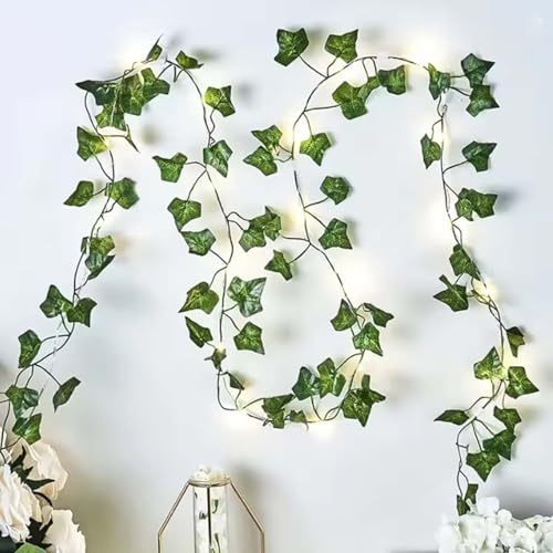 Image of Go Hooked Artificial Hanging Creeper for Home Decor (Pack of 3, 7 Ft) | Green English Ivy Leaf Garland with 4x4 cm, 72 Leaves Each | Plastic Decorative Vine for Balcony, Walls, Garden Decoration