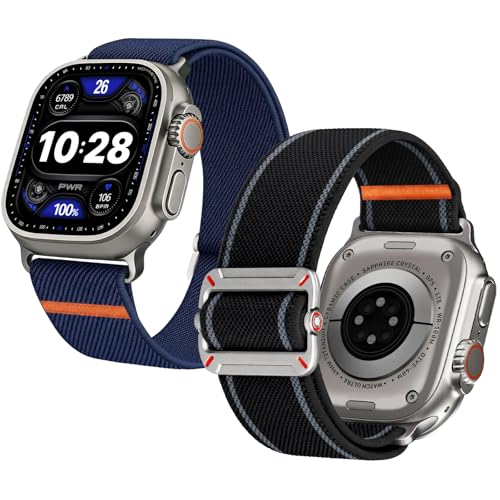 Image of Fullmosa 2-Pack Nylon Strap for Apple Watch 49(Ultra3 /2 /1) 46 45 44 42mm | Adjustable Breathable Stretch Sport Bands for iWatch SE3 /2 /1 Series 11 /10 /9 /8 /7 /6 /5 /4 /3 /2 /1, Suitable for Men Women