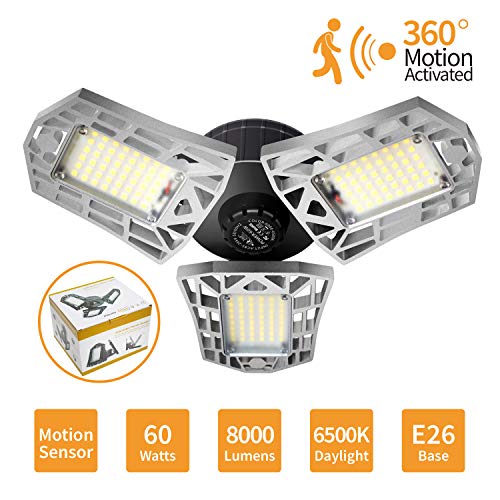 LED Garage Lights Motion Activated, 60W Deformable LED Garage Ceiling Lights 8000LM LED