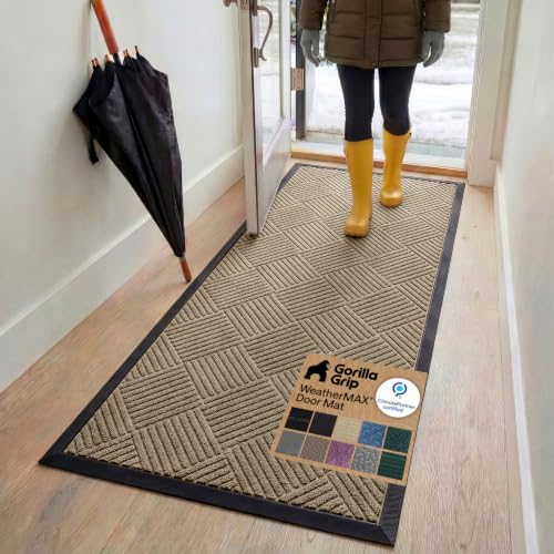 Image of GORILLA GRIP WeatherMAX Door Mat, Indoor Outdoor Use, 72x24, Beige Diamond