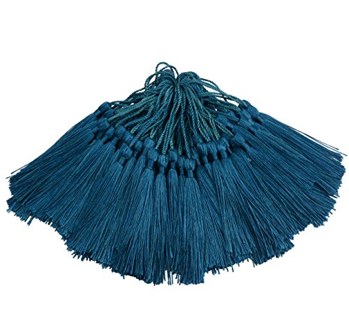 Image of 100pcs 13cm /5 Inch Silky Floss Bookmark Tassels with 2-Inch Cord Loop and Small Chinese Knot for Jewelry Making, Souvenir, Bookmarks, DIY Craft Accessory (Dark Teal)