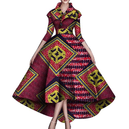 Image of African Dresses for Women A-line Floor-Length Dress Traditional Ankara Kente Print Evening Dress