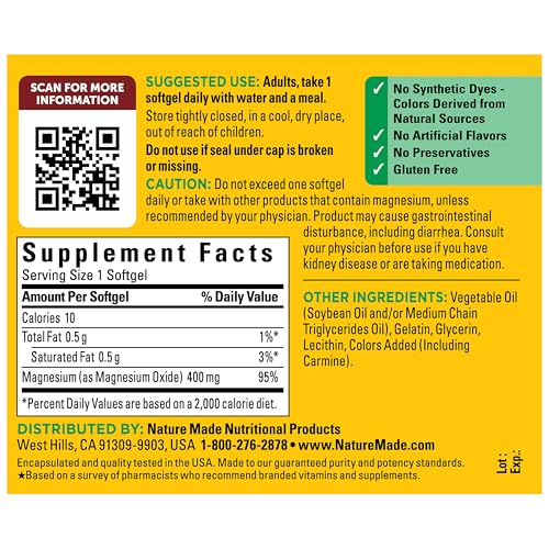 Nature Made Magnesium Oxide Extra Strength 400 mg, 60 Softgels - image 7