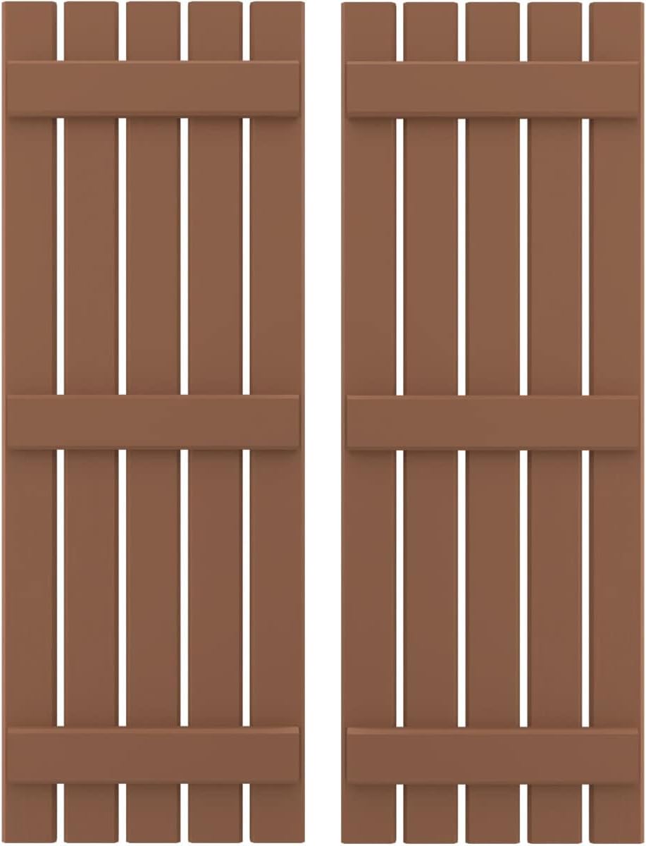Ekena Millwork ARW401SB519X80BTH Americraft Five 3 Exterior Real Wood Spaced Board-n-Batten Shutters (Per Pair), Burnt Toffee