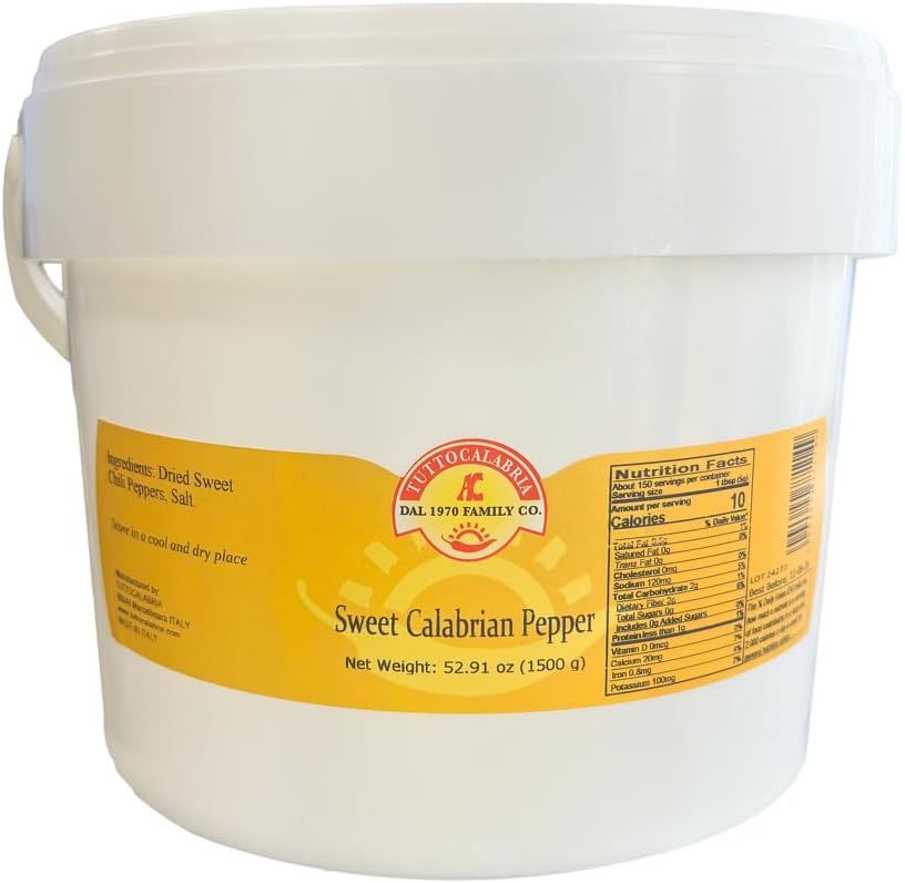 Chili Powder, Calabrian Sweet/Mild Chili Pepper Powder, Bulk Tub, 52.91 oz (1500 g) All Natural, Non-GMO, Product of Italy