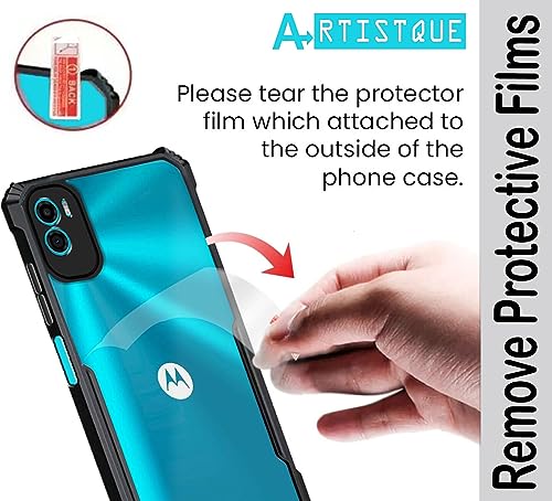 Image of A rtistque Clear Hard Transparent Acrylic Armor Anti-Drop Shockproof TPU Edge Back Cover Case for Motorola E22s / Motorola Moto E32 - Black