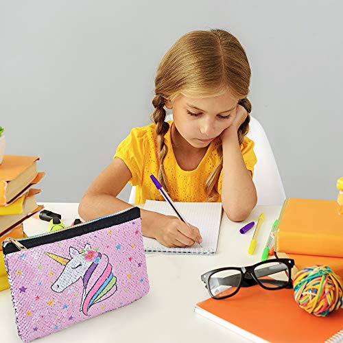 Wernnsai Unicorn Makeup Bag - Reversible Sequin Cosmetic Bag Sparkly Pink Zipper Vanity Toiletry Bag Pouch Purse For Girls Women Travel Birthday Christmas Gift #TOP6