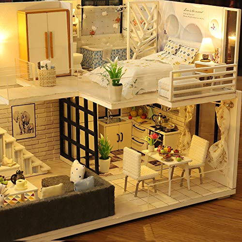 Gudoqi Diy Miniature Dollhouse Kit, Tiny House Kit With Furniture And Music, Miniature House Kit 1:24 Scale, Great Handmade Crafts Gift For Birthday Halloween, Simple Life House #TOP2