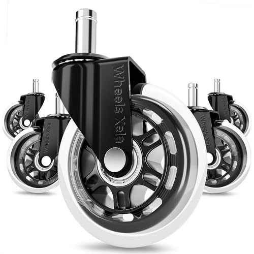 Office Chair Wheels, Set of 5, 11x22mm Stem Size That Fits 98% Chairs, Rubber Rollerblade Casters for Desk & Gaming Chair are Easy to Install & Suitable for All Floor Types (Clear, Not for IKEA)