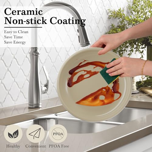 RIOVARM Induzione Set di pentole e padelle con manici staccabili, Impilabile Antiaderente Ceramica Set di pentole con coperchi, Salvaspazio Set di utensili da cucina Senza PFOA, Padella, Casseruole - immagine 6