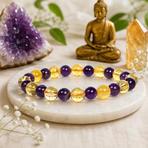 Image of Reiki Crystal Products Natural Crystal Stone 8 mm Round Bead Bracelet for Men & Women | Stretchable Gemstone Bracelet for Meditation, Yoga, Reiki & Daily Wear