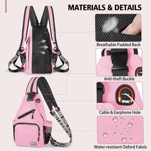 Image of Geestock Convertible Sling Bag for Women Men, Lightweight Crossbody Backpack Daypack Chest Bag Fit 10.9 inch Tablet for Travel, Sport, Hiking & Commute, Pink, 8.27inx3.94inx13.39in