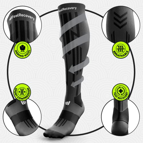 Medias Compresión Deportiva Hombre/Mujer (1 Par) - Pantorrilleras Compresivas Running, Crossfit, Fútbol - Gemeleras Elásticas Running y Deporte - Calcetines Altos Lana Merino Transpirable - imagen 3