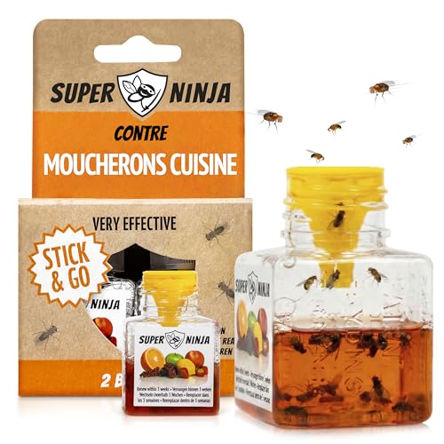 Super Ninja Pièges Anti Moucherons d'Intérieur Cuisine – Lot de 2 Attrape Moucheron Intérieur pour Maison, 3 Semaines d’Action, Sûr pour Enfants et...