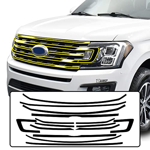 Image of BOGAR TECH DESIGNS for Ford Expedition 2018-2021 Front Grille Chrome Delete - Precut Vinyl Overlay Kit, Gloss Black Blackout Trim