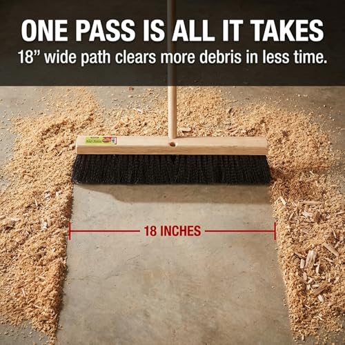 Image of Black Indoor Push Broom Head - Heavy Duty Hardwood Block - Polypropylene Bristles - Deck Scrub Brush - Two Threaded Handle Holes for Better Assist (18 inch)