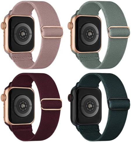 Stretchy Nylon Strap Compatible with Apple Watch Bling Straps 38mm 40mm 41mm, Adjustable Sport Elastic Bands for iWatch Series 8/Ultra/7/6/5/4/3/2/1 SE, 4 Packs