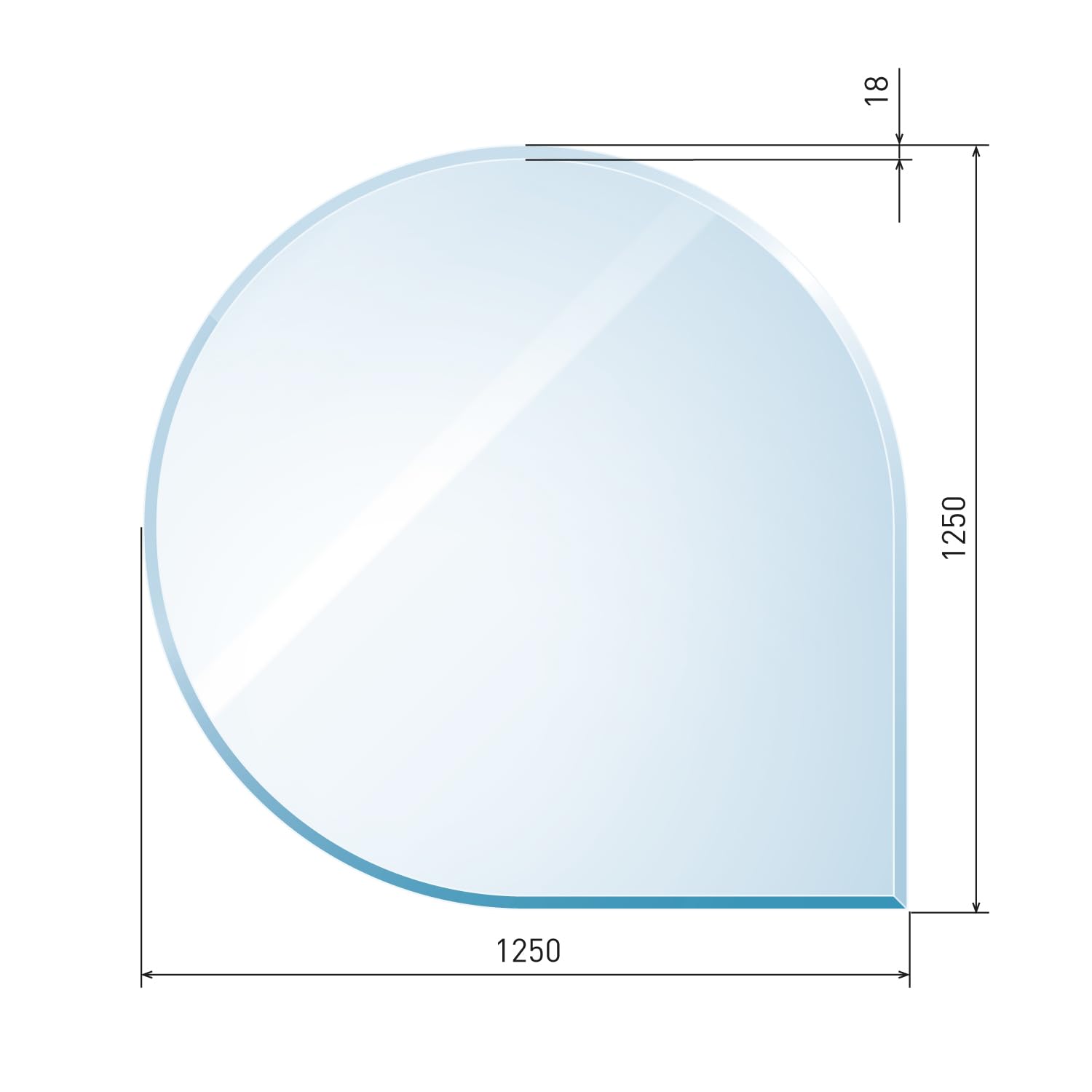 raik Kamin Glasplatte Tropfen 125 x 125 cm ESG Sicherheitsglas transparent inkl. Facette Funkenschutz Bodenplatte für Kaminofen Holzofen Feuerstelle 1250 x 1250 mm