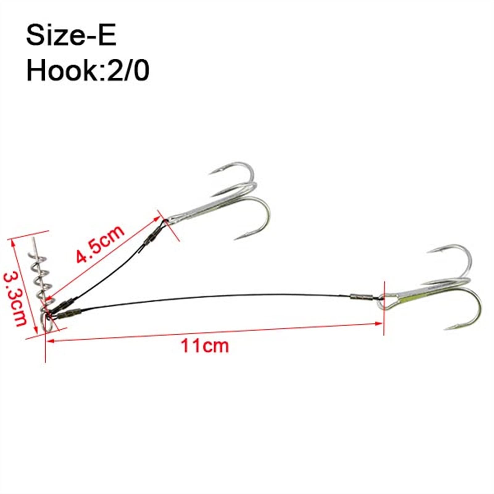 Angeln Quick Knot Tool Spinpoler Hecht Angeln Rig Hake # 2 # 1 # 1/0 # 2/0 Korkenzieher Stingers Sharp High-Carbon Steel-Treibungen Super-Leistungsstärke 18-30kg Verschiedene Angelhaken ( Color : Size