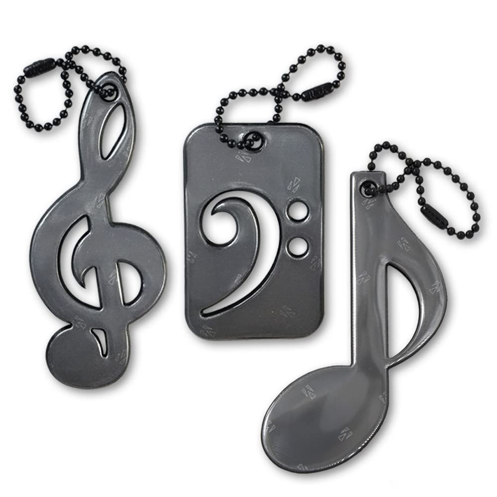 funflector Safety Reflector - Music Trio (Treble Clef, Bass Clef and Note) - Black - 3-Pack