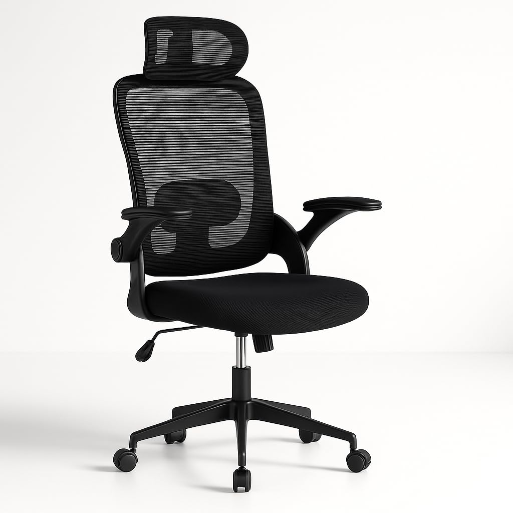 Silla de Oficina | Escritorio o Estudio Ergonómica con Ruedas | Reposacabezas y Reposabrazos Ajustables | Soporte Lumbar | Respaldo de Malla Transpirable | Altura Regulable | Ideal casa o Trabajo
