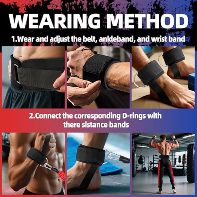 Boxing Resistance Bands Set for Boxing MMA Martial Arts Training Equipment, 150lbs Exercise Bands with Cuffs & Belt, Workout Band for Resistance Training Enhance Explosive Power/Speed/Agility