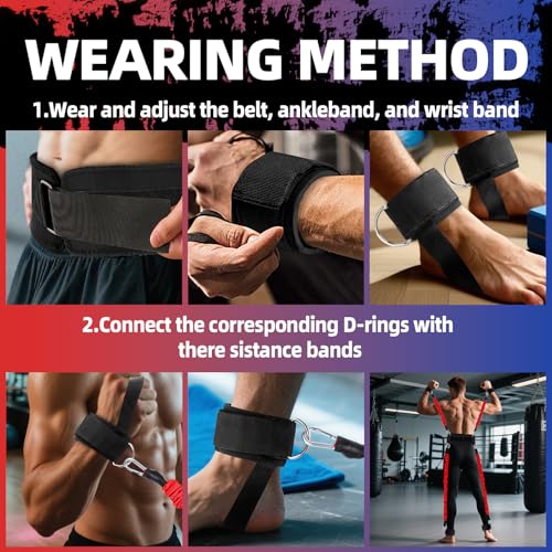 Image of Boxing Resistance Bands Set for Boxing MMA Martial Arts Training Equipment, 150lbs Exercise Bands with Cuffs & Belt, Workout Band for Resistance Training Enhance Explosive Power /Speed /Agility