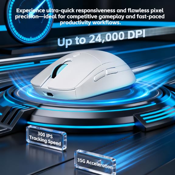 Image of Wireless Gaming Mouse, Wireless /Wired 1K Polling, Symmetrical, PAW3311, 24K, Ergonomic Gamer Mouse, 6 Macro Buttons, 800mAh Battery, Rechargeable Computer Mouse for Laptop, PC, Mac
