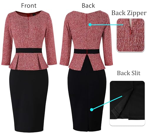 Image of VFSHOW Womens Work Business Office Front Zipper Peplum Church Sheath Dress