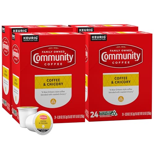 Image of Community Coffee Coffee & Chicory 96 Count Coffee Pods, Medium-Dark Roast, Compatible with Keurig 2.0 K-Cup Brewers 24 Count (Pack of 4)